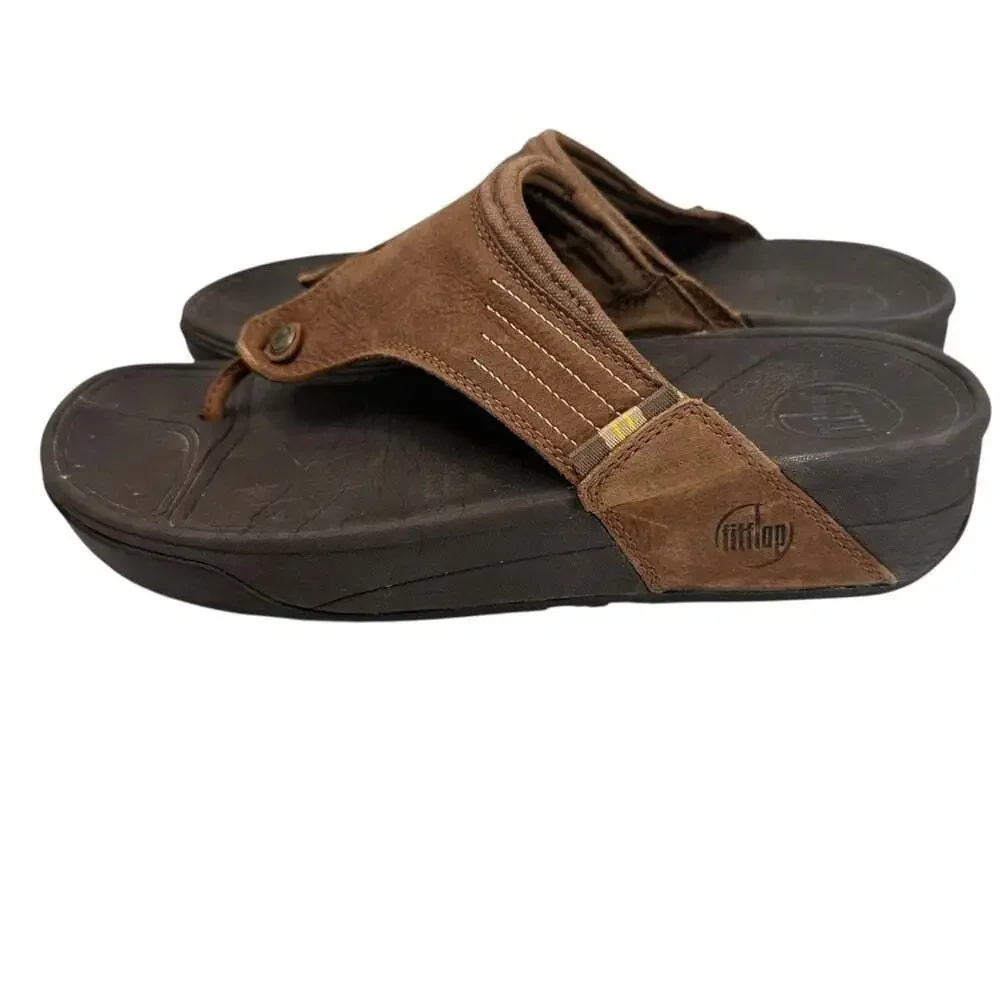 FitFlop DASS Leather Thong Sandals Brown Comfort Support Casual Summer Men 11